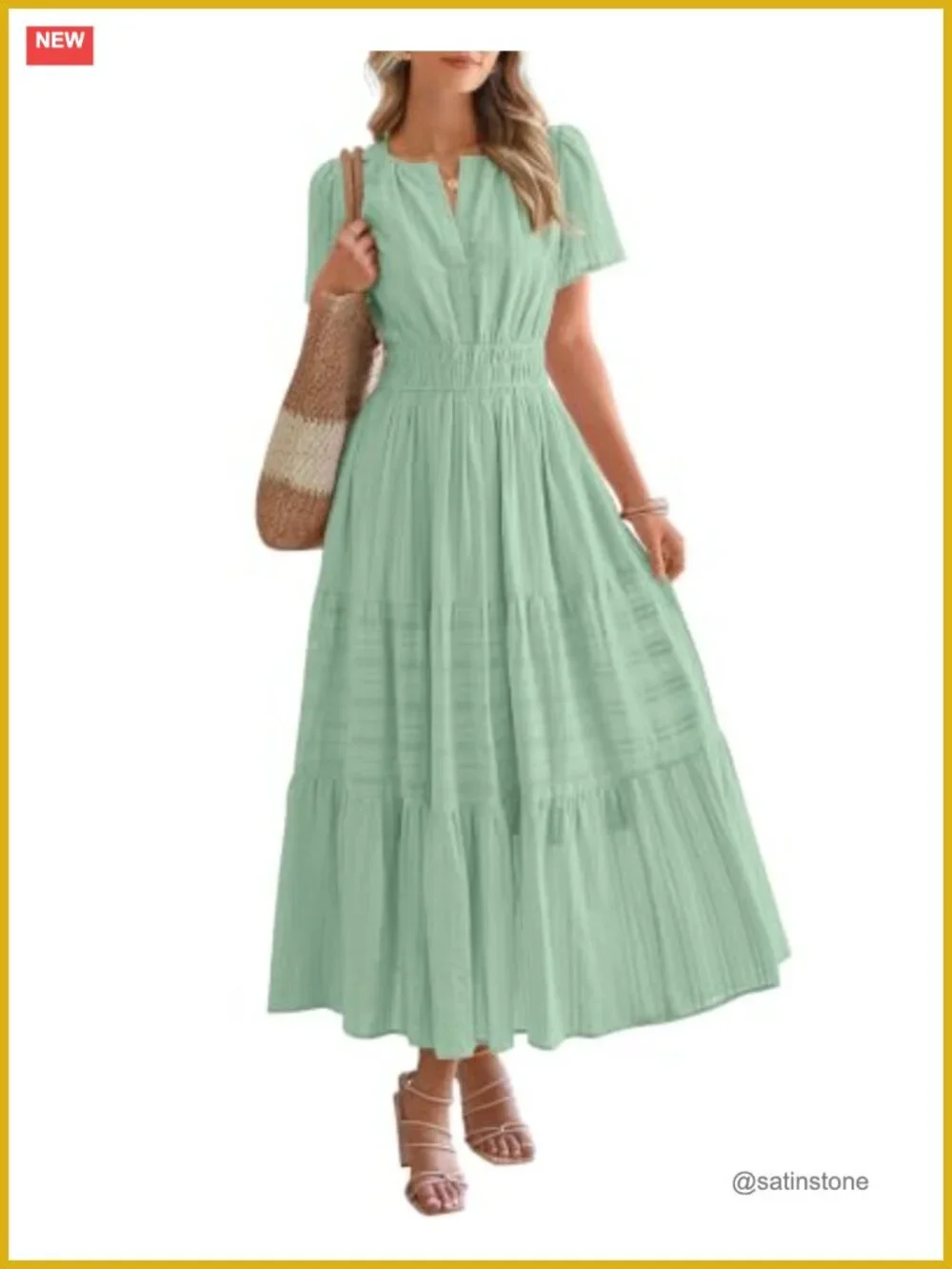 Women's Lightweight Short Sleeve V Neck Tiered Maxi Dress with Pockets